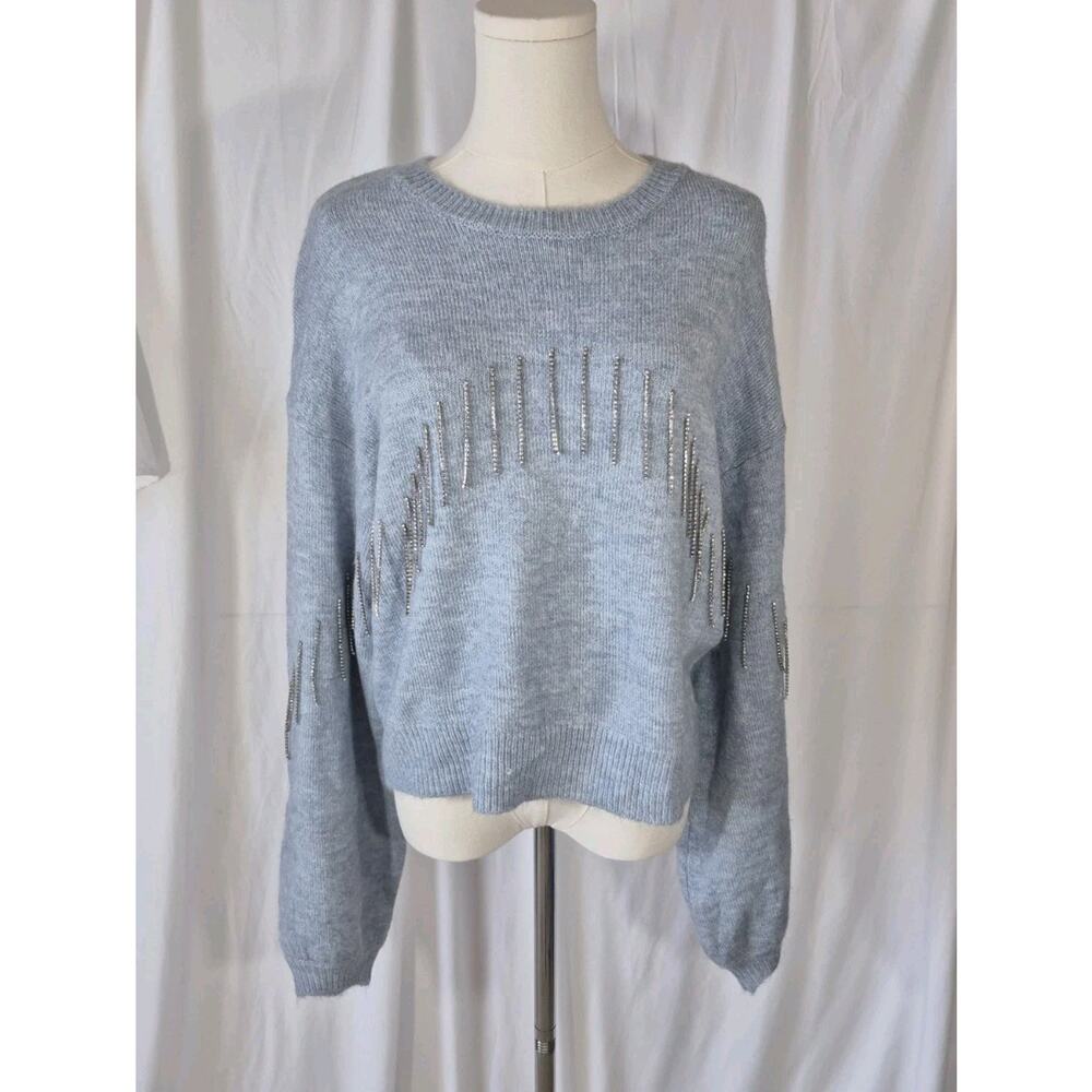 Anthropologie Broadway 38 Blue Embellished Jewelled Pullover Sweater Medium